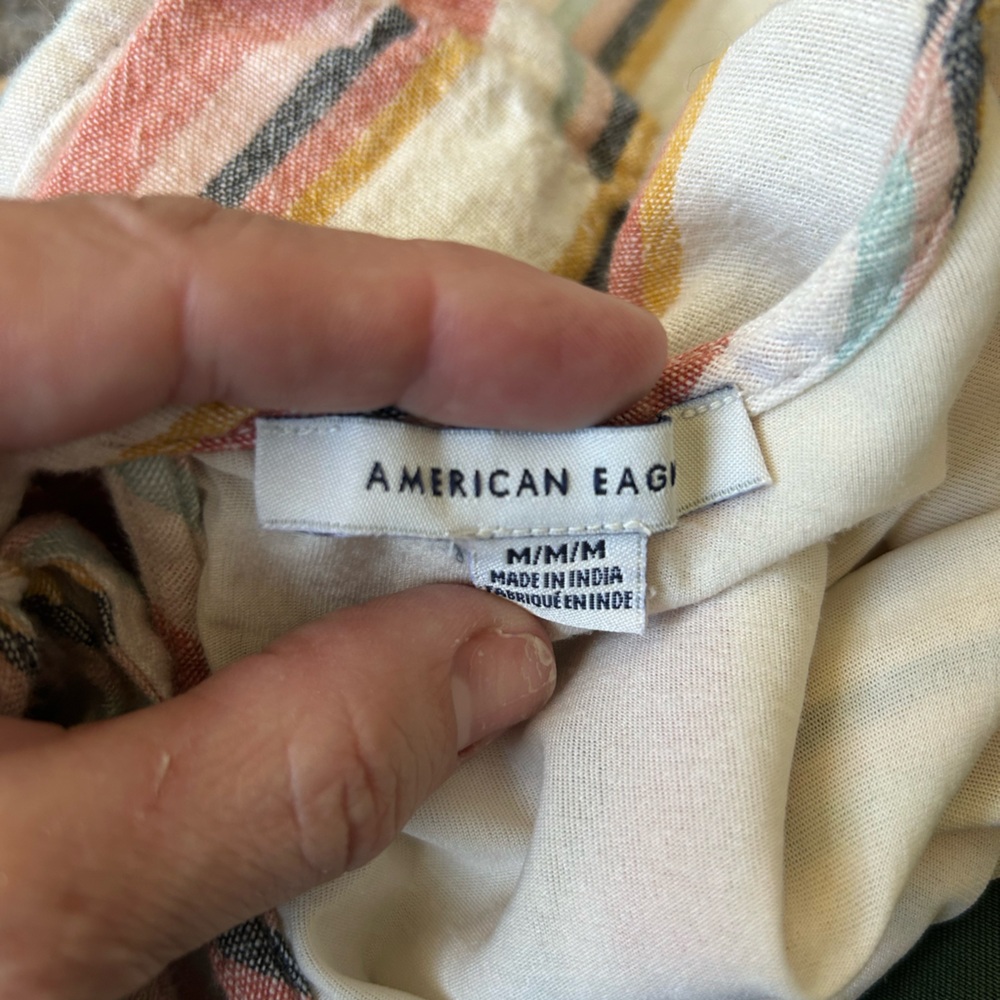 5/$25 American Eagle cotton/linen blend striped short jumper size medium - Picture 7 of 8